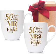 50 Years of Being Mr &amp; Mrs Always Right Mugs Set, Gold Foil Design 50Th ... - $34.15