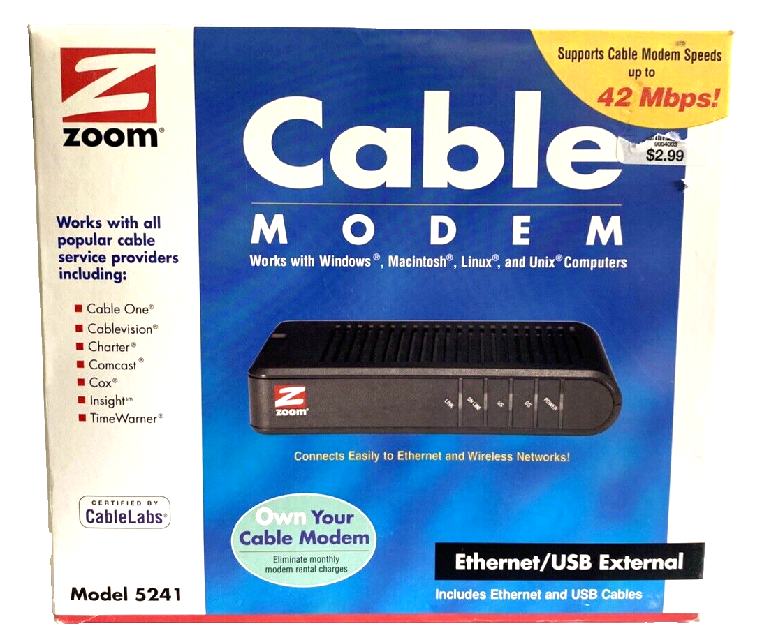 Zoom Cable Modem External Model 5241 Windows Mac Linus
