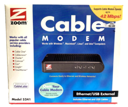 Zoom Cable Modem Ethernet/USB External Model 5241 Windows Mac Linus Unix... - $17.74