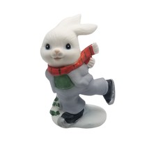 Vintage Homco Boy Bunny Rabbit Figurine 5305 Winter Ice Skating Ceramic 4" 1970s - £10.52 GBP