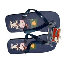 New Peanuts Youth Size 3 4 Flip Flop Sandals Thongs Navy Blue Snoopy With Flag - £7.09 GBP