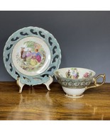 Lusterware Japan Hand Painted Courting Couple Teacup &amp; Saucer Royal Ains... - $44.75
