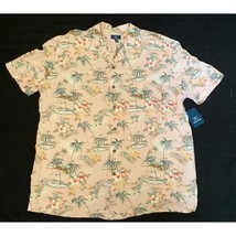 George Hawaiian Aloha Shirt Tropical Flowers and Toucans Pink XL - $21.77