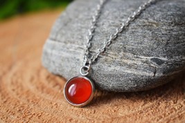 Red Agate Necklace silver, Simple Gemstone Pendant Necklace, Mini gemstone red n - £21.95 GBP