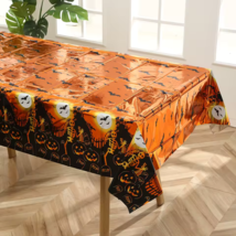 Halloween Tablecloth 72 x 54 in – Skull Pumpkin Bat Design, Spooky Party... - $14.92