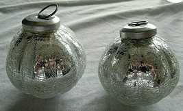 2 Vintage 31/4&quot; Silver Melon Crackle Glass Kugel Christmas Ornament Silver Cap - £15.94 GBP