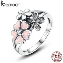 Fashion 925 Silver Pink Flower Poetic Daisy Cherry Blossom Finger Ring for Women - £17.18 GBP