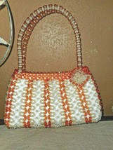 Kelly Bag Vintage 50s Plastic Orange &amp; White Beads W White Pearls Handmade - £37.96 GBP