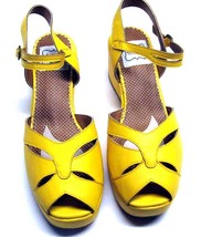 Bettie Page, Yellow, 2&quot; Peep Toe Wedge Sandal Size 9 (BP242-NILEY) Women&#39;s Shoes - £48.10 GBP