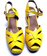 Bettie Page, Yellow, 2&quot; Peep Toe Wedge Sandal Size 9 (BP242-NILEY) Women... - £47.44 GBP