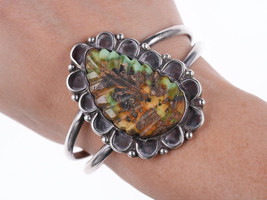 6.5&quot; Vintage Zuni Carved Royston turquoise silver bracelet - $446.99