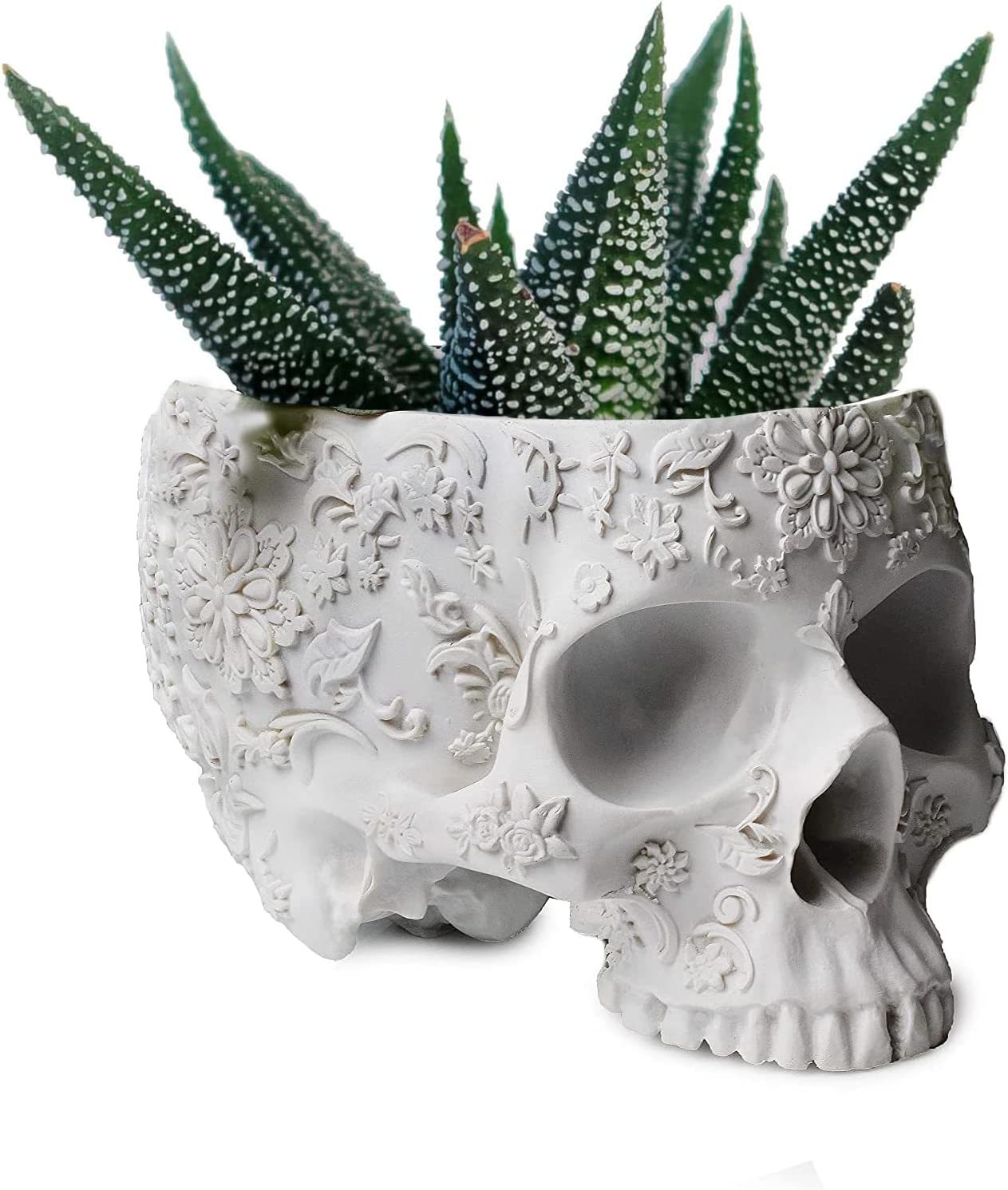 Skull Plant Planter Pot 6" Deep Polyresin Skulls Pot For Succulents,, White - $33.99
