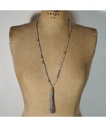 Crystal 30&quot; Leather Tassel Necklace Faceted Beads Aurora Borealis Smokey... - $25.09