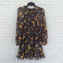 Old Navy Dress Women XS Black Floral Smocked Long Sleeve Elastic Waist Mini Boho - £19.49 GBP