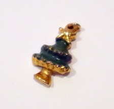 Vintage Christmas Tree Charm Gold Tone Green Enamel 6/8ths Inch in Size - $16.82