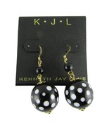 Kenneth Jay Lane Gold Tone 2 Bead Black and White Polka Dot Earrings New... - £12.53 GBP