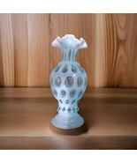 Fenton Light Blue Opalescent 9in Coin Dot Optic Crimped Edge Art Glass Vase - $81.20 CAD