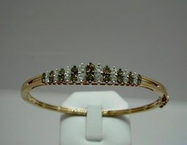 Vintage 4ct Chocolate &amp; White Diamonds 18k Yellow Gold Over 7.5&quot; Bangle Bracelet - £141.32 GBP