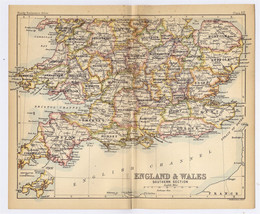 1888 Original Antique Map Of Southern England And Wales / London Cornwall - £16.87 GBP