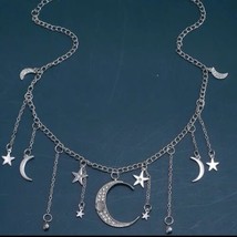 Bohemian Necklace Silver Moon and Stars Celestial Astronomy Jewelry - £10.26 GBP