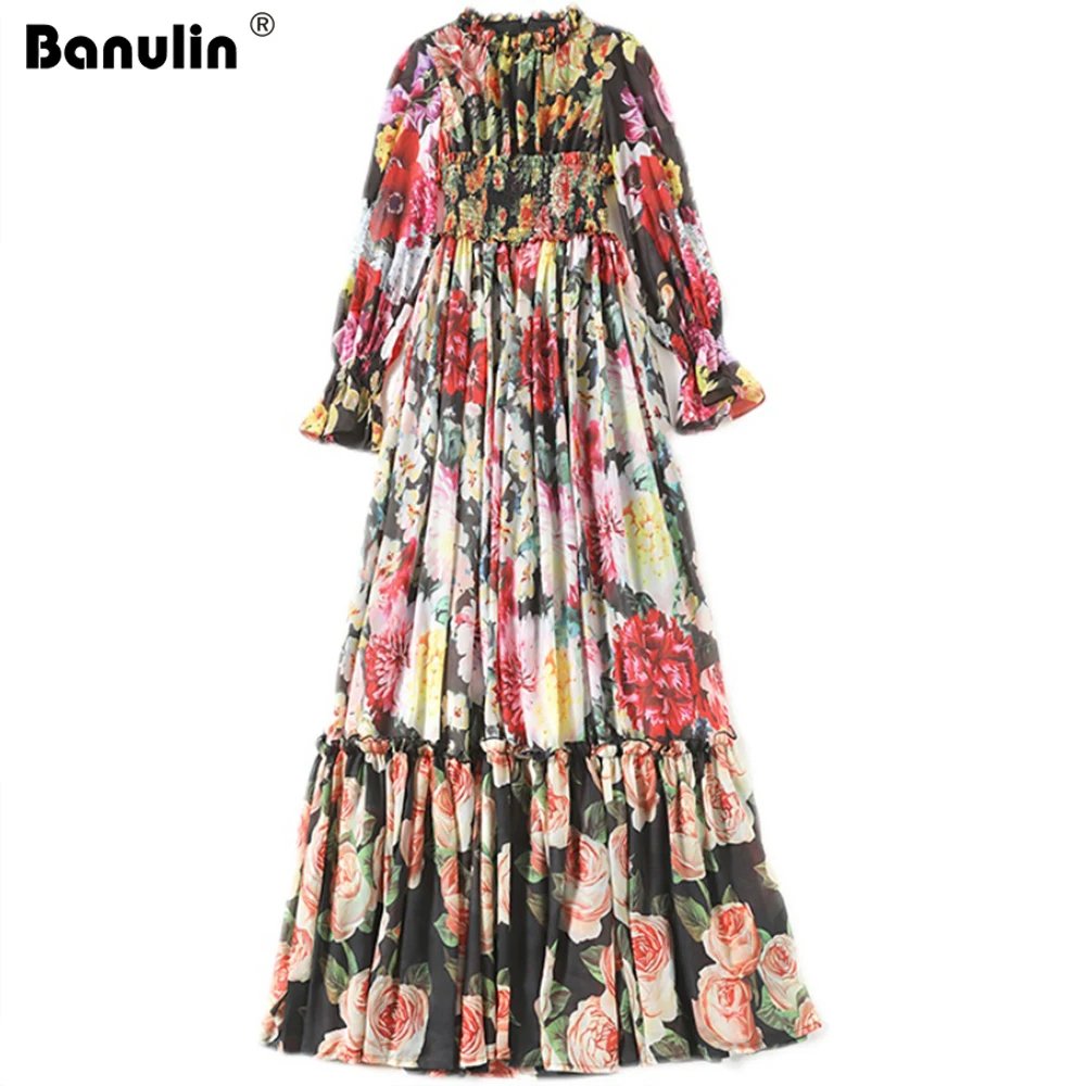 Banulin Spring Fashion Runway Long Sleeve Maxi Dress Women&#39;s  Waist Charming  Pr - $119.95