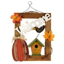 ~~ Fall WELCOME Birdhouse/Pumpkin 12&quot; Hanging Wall Door Sign Plaque Decor ~~ - £9.48 GBP