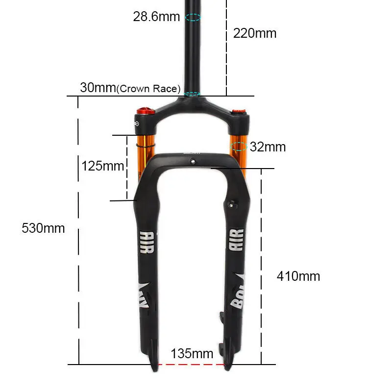 Bolany 26*4.0 Fat Bicycle Fork Air Suspension Snow Bike Fork 135mm Quick Release - £430.19 GBP
