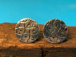 Old Vintage Silvertone Round Geometric Pattern Swank Cuff Links Men&#39;s Jewelry - £23.99 GBP
