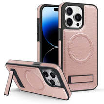 For iPhone 14 Pro Max Multi-function Holder MagSafe PU Phone Case(Rose Gold) - £8.69 GBP