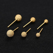Womens Gold Shiny Glitter Round Ball Stud Earrings 925 Sterling Silver 2.5-5 mm - £7.63 GBP