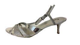 Fioni Patent Glitter Strappy Silver Faux Leather Heels Women’s Size 11 S... - $8.00