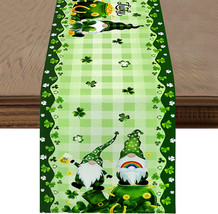 13x90 St Patricks Day Table Runner Gnomes Spring Green Shamrock Decorations - $17.30