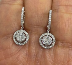 2Ct Lab-Created Diamond Cluster Halo Drop Dangle Earrings 14K White Gold Plated - £73.87 GBP