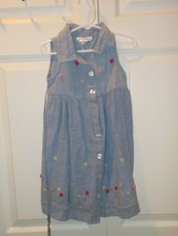 My Michelle Girls Sz 5 Sleeveless blue dress, embroidered flowers, button front - $3.96