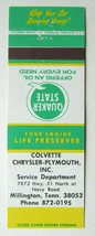Colvette Chrysler-Plymouth - Millington, Tennessee Car 20 Strike Matchbook Cover - £1.36 GBP