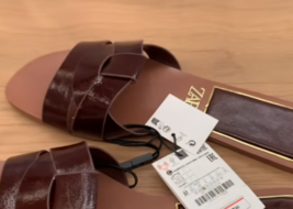 Zara Bnwt 2024. Brown Leather Flat Slider Sandals Criss Cross. 2600/710 - £49.89 GBP