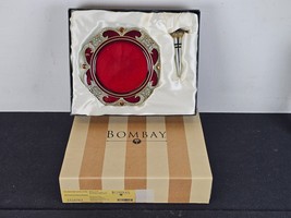 BOMBAY Scarlett Wine Bottle Coaster Stopper Red Silver Rhinestones Nouveau - $22.72