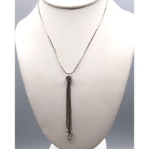Vintage Crystal Drop Tassel Pendant on Silver Tone Chain Necklace, Clear Sparkle - £20.23 GBP