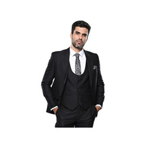 Men 3pc European Vested Suit WESSI by J.VALINTIN Extra Slim Fit JV9 Black corded image 3