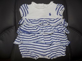 Ralph Lauren BLUE/WHITE Striped Romper Size 3 Months Girl&#39;s Euc - £14.35 GBP