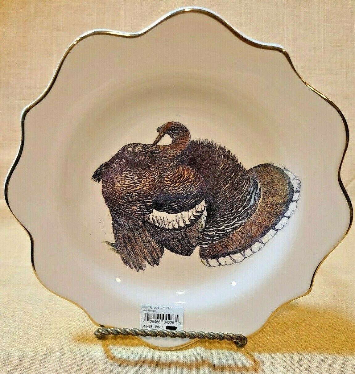 Tag Archival Thanksgiving Turkey Appetizer Plate with Gold Trim - $24.99