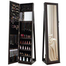 Standing Lockable Jewelry Storage Organizer with Full-Length Mirror-Coffee - Col - $203.49