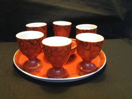 Antique Vintage Japan 6 Egg Cups + Salt. Set with Tray 1870-1900 - £99.89 GBP