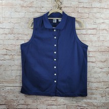 Vintage Basic Essentials Woman Shirt Large Blue Sleeveless Button Up Top... - $6.79