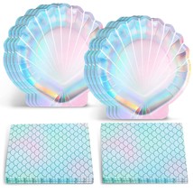 40 Pcs Mermaid Party Supplies Set, 20 Clam Shell Plates And 20 Mermaid S... - £20.36 GBP