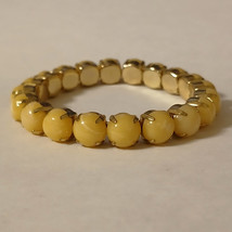 Women&#39;s Gold Tone Yellow Swirl Detail Bead Elegant Boho Stretch Bracelet - £15.29 GBP