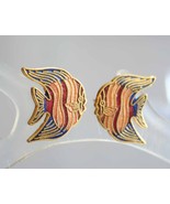 Elegant Cloisonne Angel Fish Pierced Earrings 1970s vintage - £10.35 GBP