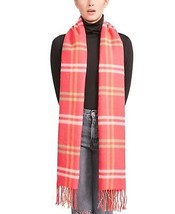 STEVE MADDEN Womens Plaid Fringe Trim Blanket Scarf Pink Multicolor $42 - NWT - £7.18 GBP