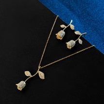  inlaid zircon pendant earrings set fashion rose sets for women party necklace clavicle thumb200