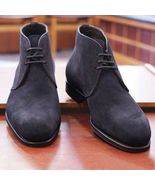 Men&#39;s Dark Gray Ankle Suede Leather Chukka Boots, Men Dress Leather Chuk... - £117.15 GBP